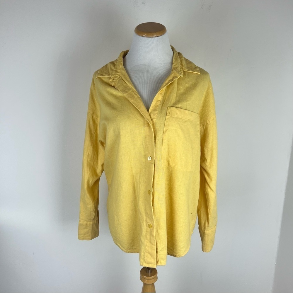 Abercrombie & Fitch Oversized Linen Button Down Shirt Top Yellow Size S